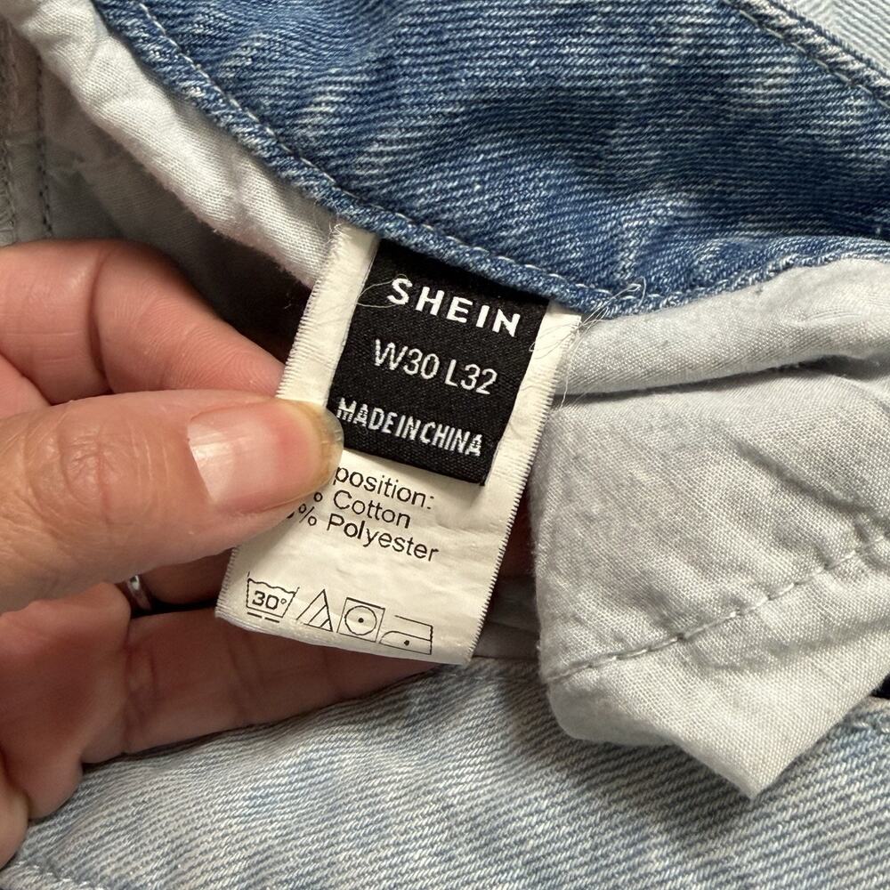 SHEIN Y2K Casual Washed Wide-Leg Baggy Jeans Patchwork Frayed Sz 10 - Picture 3 of 3